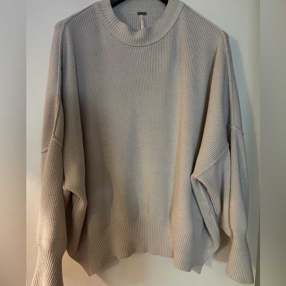 Beige Ribbed Free People Oversized Sweater